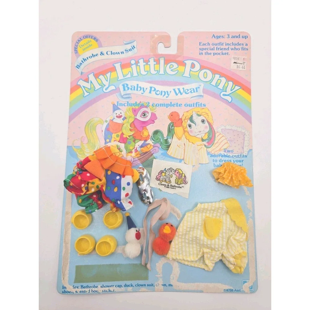 Vintage 1986 Hasbro My Little Pony Baby Pony Wear Bathrobe & Clown Suit U308B